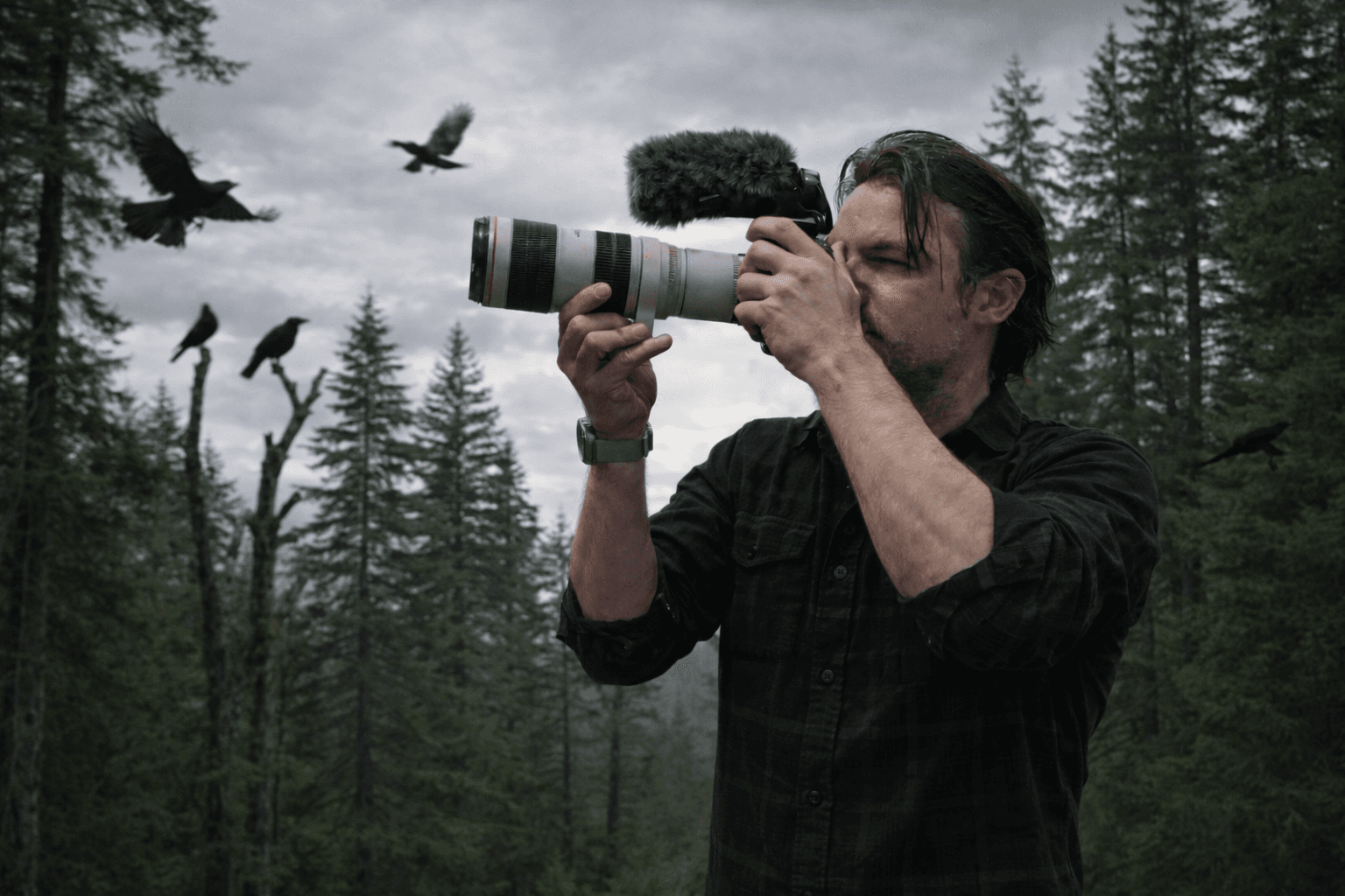 David filming in the trees